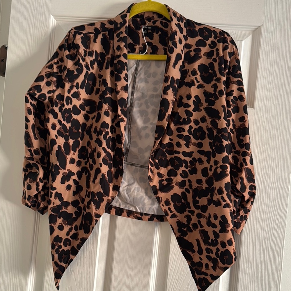 Leopard Print Open Front Blazer